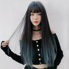 Wig Female Long Hair Gradient Air Bangs Full Top Long Straight Hair(Lake Blue Feather 66cm)