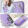 For Samsung Galaxy S24 FE 5G Rhombic Dual Buckle Card Slots Phone Case with Lanyard(Purple)