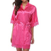 Half Sleeve Robe Women Faux Silk Pajama Sexy Night Dress, Size:XXL(Rose Red)
