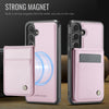 For Samsung Galaxy S25 5G JEEHOOD J06 British Style RFID MagSafe Card Bag PU Phone Case(Pink)