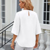 Summer Women Loose Chiffon Blouse Tops Round Neck 5 Points Sleeve Short Sleeve, Size: M(White)