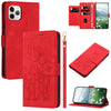 For iPhone 11 Pro Tulips Embossed Leather Phone Case with Lanyard(Red)
