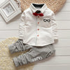 Boys Bow Tie Long Sleeve Top + Letter Print Pattern Pants Set, Kid Size: XL(White)