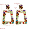 1 Pair Hollow Geometric Square Earrings Alloy Inlaid Color Rhinestone Earrings(Color)