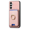 For Samsung Galaxy A05s Retro Cross Leather Ring Vertical Insert Card Bag MagSafe Phone Case(Pink)