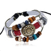 BX016 Retro Personality Leather Beaded Bracelet(White Leather+Bronze Accessories)