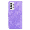 For Samsung Galaxy A23 5G Lace Floral Embossed Magnetic Buckle PU Phone Case With Wrist Strap(Purple)