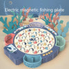 Magnetic Fishing Toy Children Educational Multifunctional Music Rotating Fishing Plate, Colour: Blue Battery Style+45 Fish 4 Rods+Education Content
