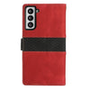 For Samsung Galaxy S21 5G Grid Stitching Leather Phone Case with Lanyard(Red)
