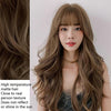 Wig Female Long Hair Big Wave Fluffy Full Headgear Long Curly Hair(Honey Tea Linen 65cm)