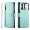 For Redmi K70 Nine Card-slot Zipper Wallet Bag Leather Phone Case(Mint Green)