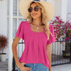Spring and Summer Square Neck Pleated Short Sleeve Ladies Loose T-Shirt Top, Size: XXL(Rose Pink)