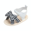 Bow Plaid Soft Weave Crib Anti-Slip Baby Girls Summer Shoes Anti-Slip Single Sandals, Size:13(Black & White)