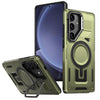 For Samsung Galaxy S25 5G Shield Hollow Frame Holder MagSafe Phone Case(Olive Green)