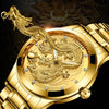 FNGEEN S666 Waterproof Luminous Watch Quartz Ultra-Thin Dragon Or Phoenix Pattern Couple Watch(Full Gold Black Surface)