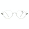 Diamond Studded Cat Eye Presbyopic Glasses Half-frame Fish-filament Glasses Unisex, Degree: +300(Transparent)