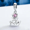 S925 Sterling Silver I Love My Home Charm Inlaid Pink Gemstone Bracelet Accessories