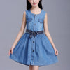Summer Girl Sleeveless Denim Skirt Dress, Size:120cm(Dark Blue Dot Belt)