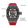 BAOGELA 224141 Hollow Skull Luminous Sports 304 Stainless Steel Silicone Men Watch(Black Shell Rose Face Black Belt)
