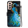 For Samsung Galaxy S21+ 5G Crystal Texture Colored Drawing Leather Phone Case(Peacock)