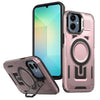 For Samsung Galaxy A06 4G Shield Hollow Frame Holder MagSafe Phone Case(Rose Gold)
