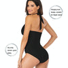 DS40 Ladies Slim and Conservative Halter Neck Swimsuit, Size: S(Black Bottom Leaf Pattern)