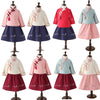 Girls Chinese Style Embroidery Top + Skirt Set Tunic Clothing, Size:130cm(Beige Top + Pink Dress)