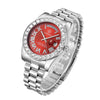 CAGARNY 6886 Diamond-encrusted Roman Numeral Dial Quartz Watch for Men(Silver Shell Red Dial)