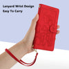For iPhone XR Tulips Embossed Leather Phone Case with Lanyard(Red)