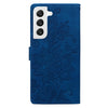 For Samsung Galaxy S22+ 5G Lace Floral Embossed Magnetic Buckle PU Phone Case With Wrist Strap(Blue)