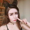 Women Lace Lovely Cat Ear Hairband Head Chain(Black)