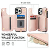 For iPhone 14 Pro Double Flap Zipper RFID Leather Phone Case with Short Lanyard(Rose Gold)