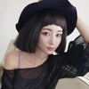 Female Short Wigs Hair Ion Perm Realistic Chemical Fiber Headgear Student Bobo Head(Black Brown 37CM)