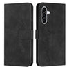 For Samsung Galaxy A36 5G Skin Feel Heart Embossed Leather Phone Case with Long Lanyard(Black)
