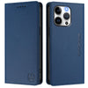 For iPhone 14 Pro RC01 Dual-Folded Magnetic Suction RFID Leather Phone Case(Dark Blue)