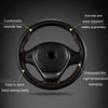 38cm Four-season Embossed Hand-sewn Cowhide Steering Wheel Cover(Wine Red)