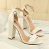 BIGTREE Women Shoes Summer High Heels Simple Chunky Sexy Nightclub Ankle Strap Sandals, Size: 37(White)