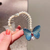 Rhinestone Butterfly Hair Clip Embroidered Ponytail Hair Clasp(Blue)