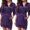 Half Sleeve Robe Women Faux Silk Pajama Sexy Night Dress, Size:M(Purple)