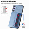 For Samsung Galaxy S25 5G Carbon Fiber Magnetic Card Wallet RFID Blocking Phone Case(Blue)