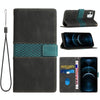 For iPhone 12 mini Grid Stitching Leather Phone Case with Lanyard(Black)