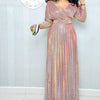 Chameleon Fabric Mopping Sexy Deep V Hot Gold Dress, Size:XL(Pink)