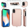 For iPhone X / XS Double Flap Zipper RFID Leather Phone Case with Short Lanyard(Rose Gold)