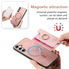 For Samsung Galaxy S25 Ultra 5G Retro Cross Leather Ring Horizontal Insert Card Bag MagSafe Phone Case(Pink)
