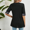 Spring Summer Printed Fake Two-Piece Square Neck Mid-Sleeve Top T-Shirt, Size: L(Black)
