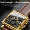OLEVS 9925 Men Square Dial Multifunctional Waterproof Quartz Watch(Black + Gold)