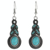 Tibetan Silver Pendant Earrings Natural Stone Drop Silver Pendant  Earrings for Women, Metal color:Water