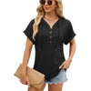 Ladies Summer Hooded Button Loose Short Sleeve T-Shirt Blouse, Size: M(Black)