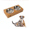 Elevated Bamboo Cat & Dog Bowls, Stainless Steel, L