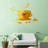 Home DIY 3D Stereo Decorative Fashion Coffee Wall Clock Acrylic Mirror Wall Sticker Coffee Clock(Deep Gold)